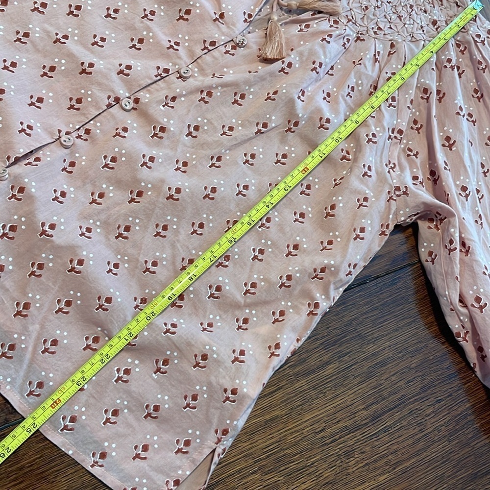 Cleobella Rue Blouse Pink Peach Petal Small 3/4 Sleeves Peasant Smocked Floral - Picture 6 of 9